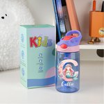 Personalised Fantasy Mermaid Initial Number 16 oz Kid Water Bottle with Straw and Spill-Proof Lid Birthday Back to School Gift for Girls