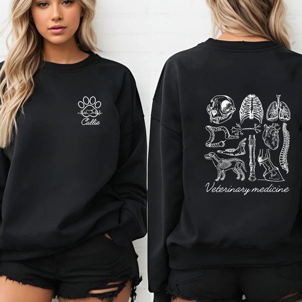 Personalisierte Veterinärmedizin Anatomie T-shirt Sweatshirt Hoodie mit Namen Vet Tech Woche Geburtstag Graduierung Geschenk für Tierärzte Assistenten Studenten