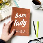 Personalized Boss Lady A5 Leather Journal Notebook with Name and 100 Lined Pages New Business Birthday Office Coworker Gift for Women Leaders