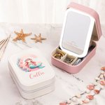Personalized Fantasy Mermaid Initial Number Travel Jewelry Box with Name Changing Color LED Makeup Mirror Valentine's Day Birthday Gift for Girls