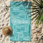 Personalized Artistic Name Colorful Word Cloud Quick Dry Oversized Microfiber Beach Towel Holiday Travel Essential Birthday Gift for Family Friends