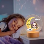 Personalisierte Ich liebe dich zum Mond Dreamy Cartoon Mädchen Junge LED-Nachtlicht mit hölzernen Basis und Namen Kinderzimmer Zimmer Dekoration Geburtstagsgeschenk für Kinder