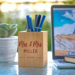 Portabolígrafos de bambú personalizado Organizador de escritorio con nombre y fecha Decoración de hogar de oficina Regalo de San Valentín para parejas