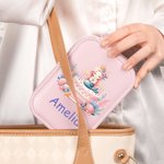 Personalized Fantasy Mermaid Initial Number Travel Jewelry Box with Name Changing Color LED Makeup Mirror Valentine's Day Birthday Gift for Girls