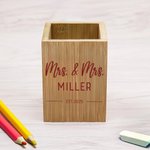 Portabolígrafos de bambú personalizado Organizador de escritorio con nombre y fecha Decoración de hogar de oficina Regalo de San Valentín para parejas