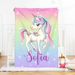 Coperta personalizzata  con nome e fantasia unicorno morbida biancheria per cameretta regalo di compleanno per neonati e bambini