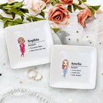 Personalised Cartoon Character Name Definition Ceramic Trinket Jewellery Dish with Name Birthday Bridesmaid Party Gift for Women