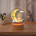 Personalisierte Ich liebe dich zum Mond Dreamy Cartoon Mädchen Junge LED-Nachtlicht mit hölzernen Basis und Namen Kinderzimmer Zimmer Dekoration Geburtstagsgeschenk für Kinder
