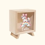 Personalized Rainbow Floral Fantasy Unicorn Wooden Money Box Piggy Bank with Name Nursery Decor Birthday Baby Shower Gift for Girls
