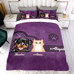 Personalizzato Vintage Cartoon 1-6 Cani Gatti Paw Print Morbido copripiumino e 2 copricuscini Set di biancheria da letto con nome Regalo di compleanno per i proprietari di animali domestici