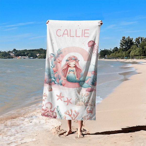 Personalisierte überdimensionale schnell trocknende Meerjungfrau Strandtuch mit Initiale und Name Sommer Reise wesentliche Geschenk für Frauen Mädchen