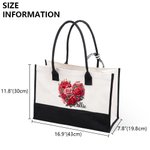 Personalised Floral Heart Black and White Canvas Large Tote Bag with Name Valentine's Day Birthday Anniversary Gift for Women
