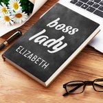 Personalized Boss Lady A5 Leather Journal Notebook with Name and 100 Lined Pages New Business Birthday Office Coworker Gift for Women Leaders