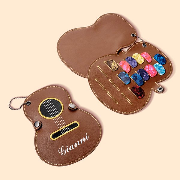 Custodia portatile  a forma di chitarra personalizzata con nome comodo per plettri fatto in pelle PU musica regalo di compleanno per festival