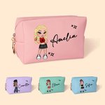 Borsa per trucco personalizzata con nome  e personaggio stile Y2K fatta in pelle PU regalo di compleanno per donne e ragazze
