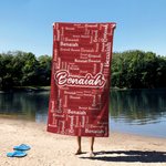 Personalized Artistic Name Colorful Word Cloud Quick Dry Oversized Microfiber Beach Towel Holiday Travel Essential Birthday Gift for Family Friends