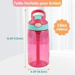 Bouteille d'Eau 480ml Personnalisée avec Dessin Enfant Fleur de Naissance Nom Bouteille avec Paille Couvercle Étanche Cadeau Anniversaire pour Enfant