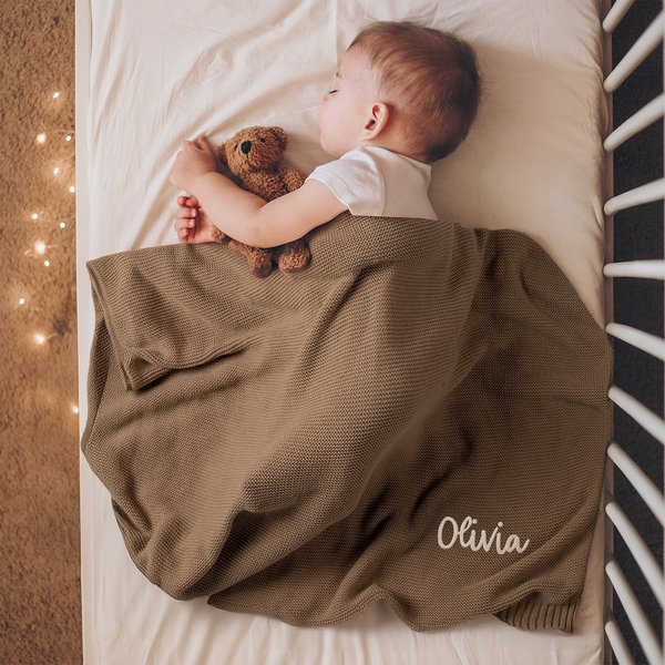 Personalized Embroidered Name Warm Cotton Knit Baby Nursery Blanket Baby Shower Birthday Gift for Newborn