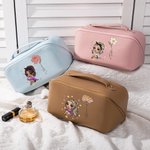 Personalized Cartoon Character Birth Flower Leather Makeup Bag with Name Portable Travel Accessories Wedding Birthday Gift for Women Girls