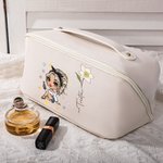 Personalized Cartoon Character Birth Flower Leather Makeup Bag with Name Portable Travel Accessories Wedding Birthday Gift for Women Girls