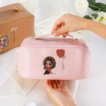 Personalized Cartoon Character Birth Flower Leather Makeup Bag with Name Portable Travel Accessories Wedding Birthday Gift for Women Girls