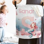 Personalised Cartoon Mermaid Large Waterproof Laundry Storage Basket with Handle Nursery Decor Housewarming Gift for Girls