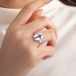 Personalized Engraved Let Go And Let God Cross Signet Ring with Birth Flower Bouquet Christian Jewelry Baptism Mother's Day Gift for Women