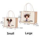 Personalized Cute Whimsical Quirky Girl Reusable Jute Tote Bag with Name Birthday Travel Essentials Gift for Girls Women
