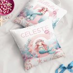 Personalised Fantasy Mermaid Throw Pillow Cover with Initial and Name Home Decor Birthday Baby Shower Gift for Kids