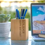 Gepersonaliseerde Minimalistische Gegraveerde Naam Datum Bamboe Pennenhouder Bureau Organisator Home Decor Verjaardag Kantoor Cadeau voor Vrienden Collega's