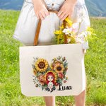 Personalisierte Cartoon Charact Blume Canvas Tragetasche mit Ledergriff und Name Reisezubehör Hochzeit Valentinstag Geschenk für Frauen Mädchen