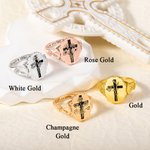 Personalized Engraved Let Go And Let God Cross Signet Ring with Birth Flower Bouquet Christian Jewelry Baptism Mother's Day Gift for Women