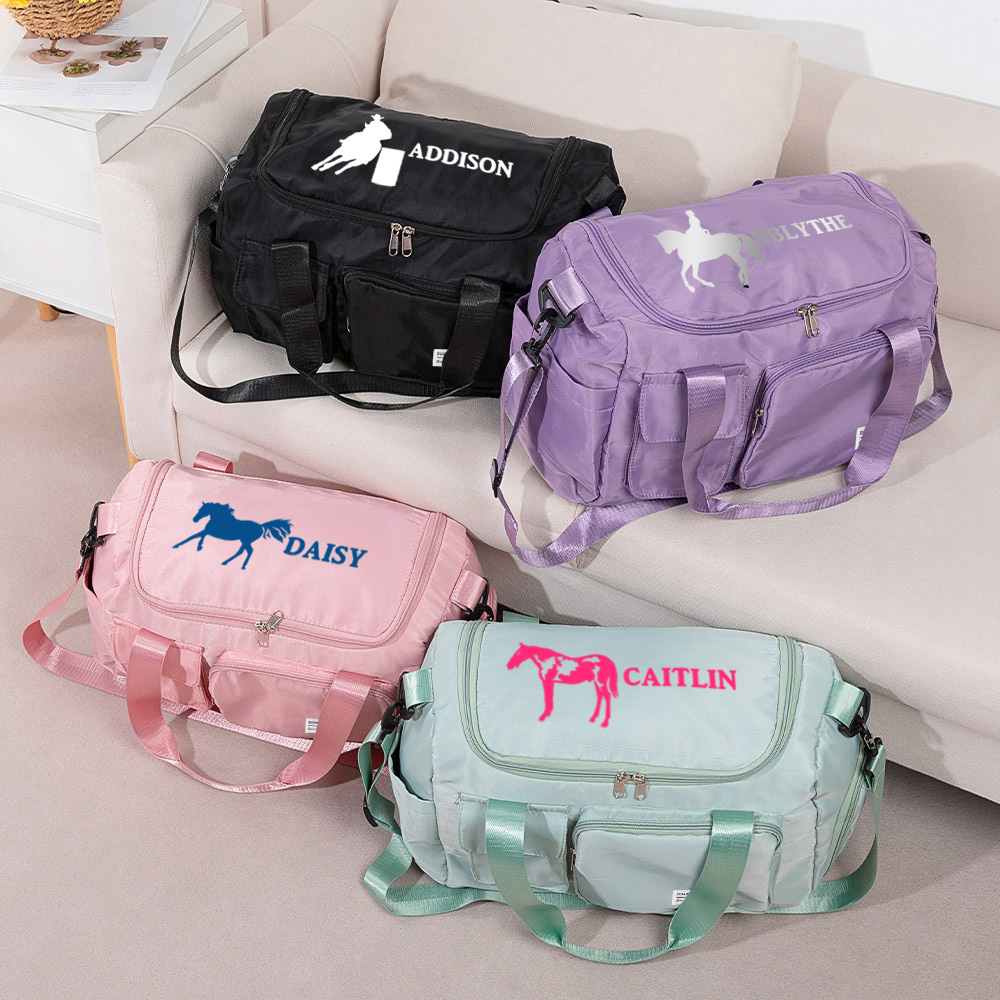 Sac à Bandoulière Personnalisé de Nom et Motif d'Animal avec Compartiments Grande Capacité Cadeau Anniversaire Équestre pour Amoureux du Cheval