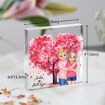 Personlig tecknad kramande par rosa hjärta träd akrylplatta med namn skrivbordsdekor Alla hjärtans dag jubileumsgåva för par