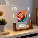 Personalisiertes Flammenball LED-Nachtlicht mit Namen Nummer Holz-Basis Schlafzimmer Dekoration Geburtstag Geschenk für Kinder Sportliebhaber