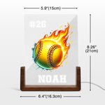 Personalised Flame Baseball Basketball Sports Ball LED Night Light with Name Number and Wooden Base Bedroom Decor Birthday Gift for Kids Sports Lovers
