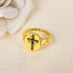 Personalized Engraved Let Go And Let God Cross Signet Ring with Birth Flower Bouquet Christian Jewelry Baptism Mother's Day Gift for Women