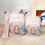 Personalised Cartoon Mermaid Large Waterproof Laundry Storage Basket with Handle Nursery Decor Housewarming Gift for Girls