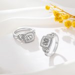 Personalizado Zircon Grabado Clásico Monograma Signet Anillo con 3 iniciales Aniversario Cumpleaños Regalo para Mujeres