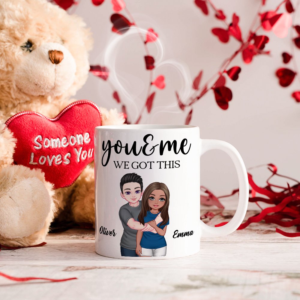Personalisierte Paar-Keramikbecher mit Cartoon-Motiv und Text