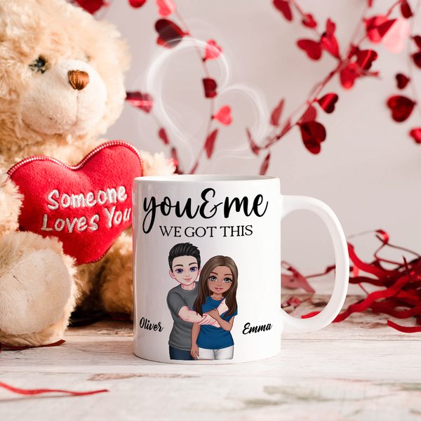 Personalised Cartoon Hugging Couple Ceramic Mug with Text Valentine's Day Anniversary Gift for Couple
