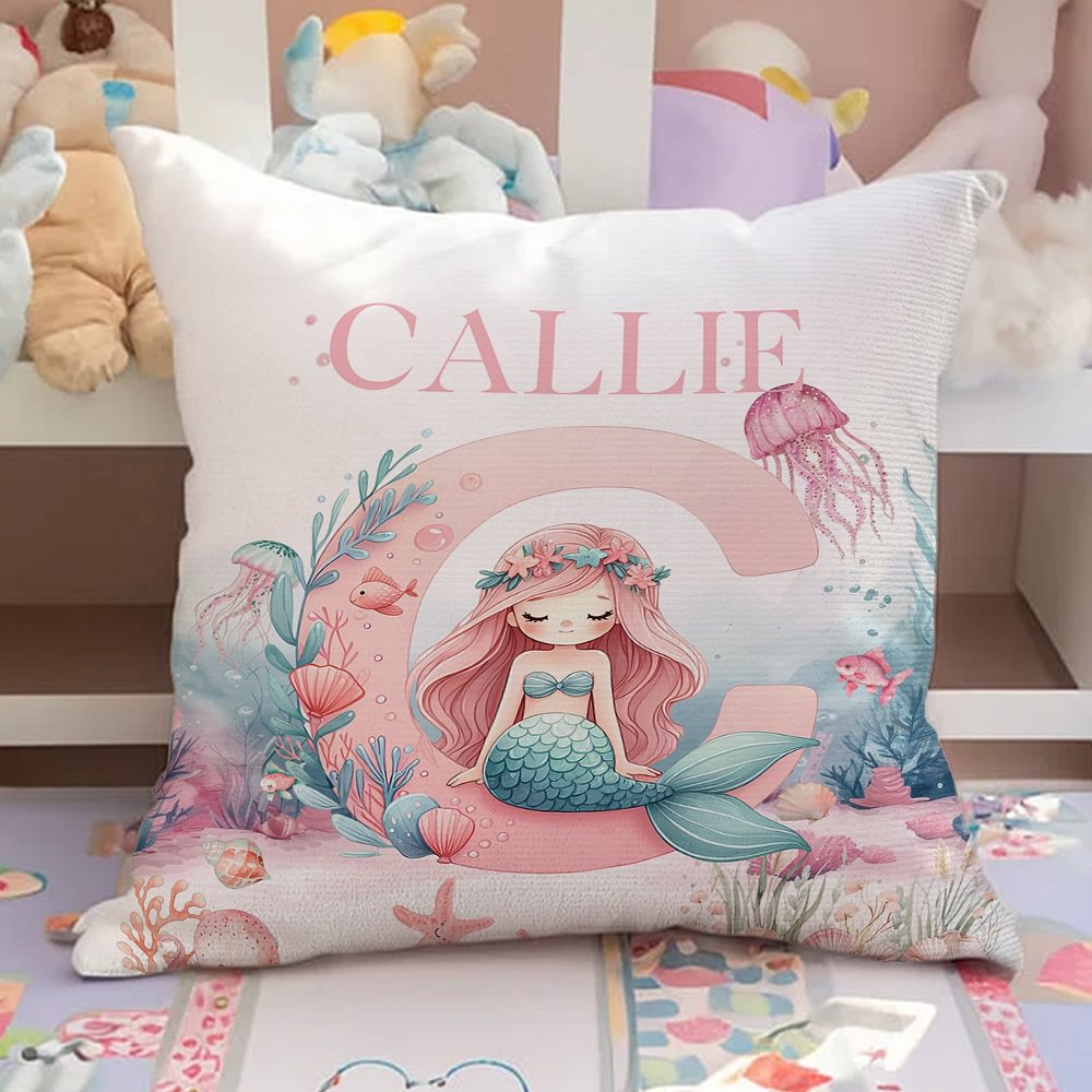 Taie d'oreiller personnalisée en forme de sirène avec initiale et nom Home Decor Birthday Baby Shower Gift for Kids