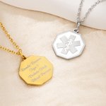 Personalized Engraved Medical Emergency Alert ID Octagon Necklace with Text and Star of Life Gift for Diabetic Allergy Autism Women Men