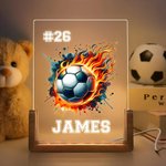 Personalisiertes Flammenball LED-Nachtlicht mit Namen Nummer Holz-Basis Schlafzimmer Dekoration Geburtstag Geschenk für Kinder Sportliebhaber