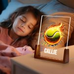 Personalisiertes Flammenball LED-Nachtlicht mit Namen Nummer Holz-Basis Schlafzimmer Dekoration Geburtstag Geschenk für Kinder Sportliebhaber