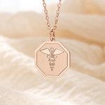 Personalized Engraved Medical Emergency Alert ID Octagon Necklace with Text and Star of Life Gift for Diabetic Allergy Autism Women Men
