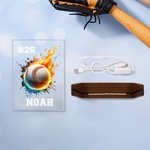 Personalisiertes Flammenball LED-Nachtlicht mit Namen Nummer Holz-Basis Schlafzimmer Dekoration Geburtstag Geschenk für Kinder Sportliebhaber