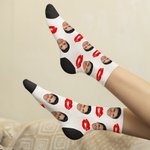 Henkilökohtainen monivärinen muotokuva valokuva punainen huuli tulostaa suunnittelu putki sukat Ystävänpäivä vuosipäivä lahja pariskunnalle