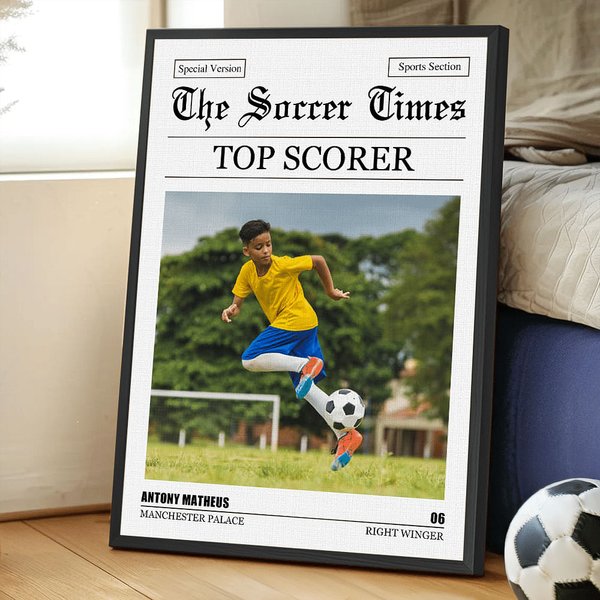 Personalized Soccer Time 1-4 Photos Painting Poster with Text and Housewarming Birthday Gift for Soccer Players