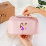 Personalisierte Glitter Cartoon Prom Königin Geburt Blume Leder Kosmetiktasche mit Namen Portable Reisezubehör Geburtstag Geschenk für Frauen Mädchen